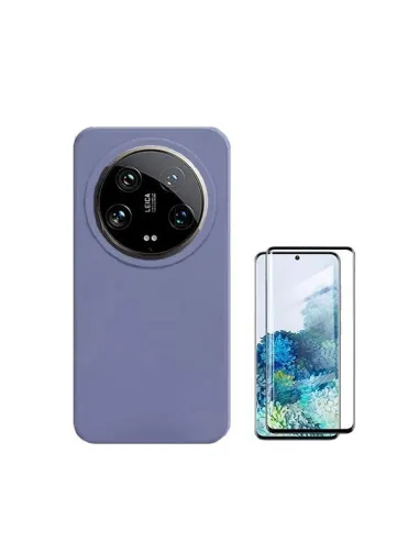 Kit Vidro Temperado Curved + Capa Silicone Líquido  para Xiaomi 14 Ultra - Roxo