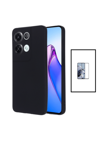 Kit Película de Vidro Temperado 5D Full Cover + Capa Silicone Líquido para Oppo Reno8 Pro 5G - Preto