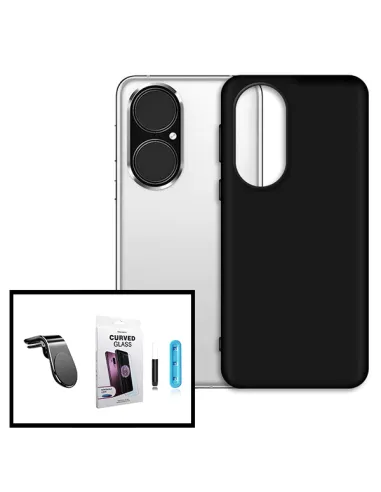 Kit Película de Vidro UV + Capa Silicone Líquido + Suporte Magnético L para Huawei P50 Pro