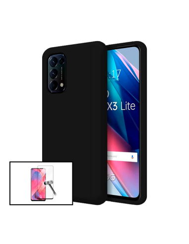 Kit Película de Vidro Temperado 5D Full Cover + Capa Silicone Líquido para Oppo Reno5 5G