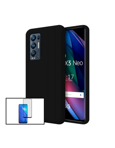 Kit Película de Vidro Temperado 5D Full Cover + Capa Silicone Líquido para Oppo Reno5 Pro+ 5G