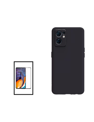 Kit Película de Vidro Temperado 5D Full Cover + Capa Silicone Líquido para Oppo Reno7 SE 5G - Preto