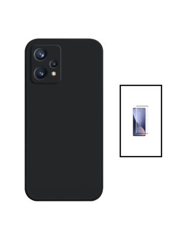 Kit Película de Vidro Temperado 5D Full Cover + Capa Silicone Líquido para Realme 9 5G - Preto