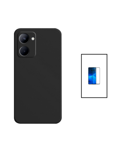 Kit Película de Vidro Temperado 5D Full Cover + Capa Silicone Líquido para Realme C33 - Preto