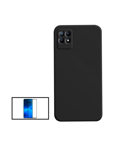 Kit Película de Vidro Temperado 5D Full Cover + Capa Silicone Líquido para Realme Narzo 50i - Preto