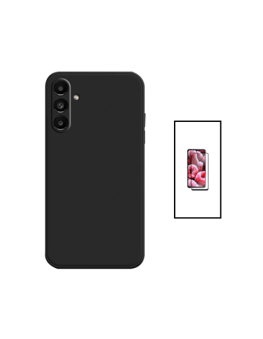 Kit Película de Vidro Temperado 5D Full Cover + Capa Silicone Líquido para Samsung Galaxy A14 - Preto