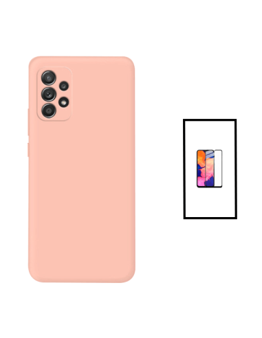 Kit Película de Vidro Temperado 5D Full Cover + Capa Silicone Líquido para Samsung Galaxy A23 5G - Rosa