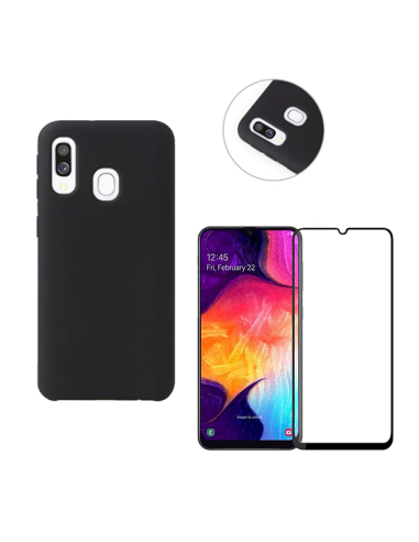 Kit Película de Vidro Temperado 5D Full Cover + Capa Silicone Líquido para Samsung Galaxy A40