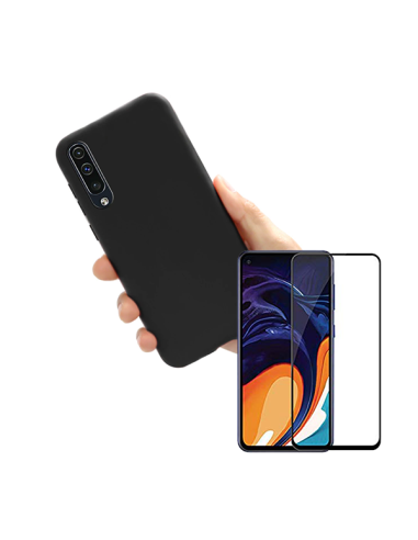 Kit Película de Vidro Temperado 5D Full Cover + Capa Silicone Líquido para Samsung Galaxy A60