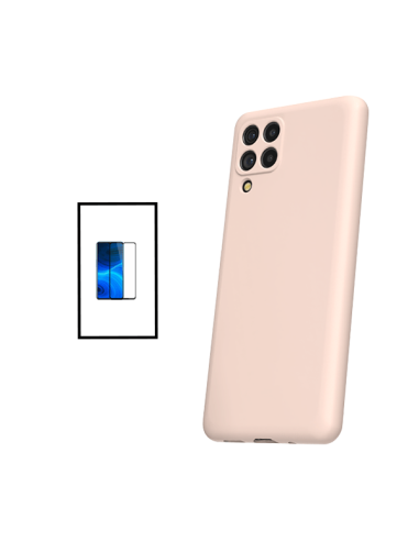 Kit Película de Vidro Temperado 5D Full Cover + Capa Silicone Líquido para Samsung Galaxy M33 5G - Rosa