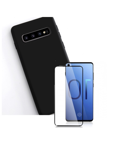 Kit Película de Vidro Temperado 5D Full Cover + Capa Silicone Líquido para Samsung Galaxy S10 Plus