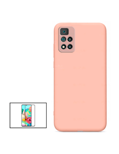 Kit Película de Vidro Temperado 5D Full Cover + Capa Silicone Líquido para Xiaomi 11i - Rosa