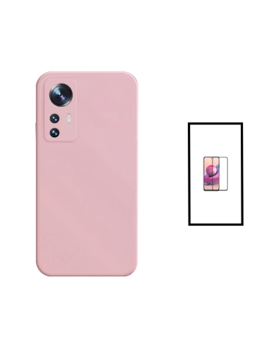 Kit Película de Vidro Temperado 5D Full Cover + Capa Silicone Líquido para Xiaomi 12T - Rosa