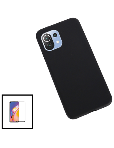 Kit Película de Vidro Temperado 5D Full Cover + Capa Silicone Líquido para Xiaomi Mi 11 Lite