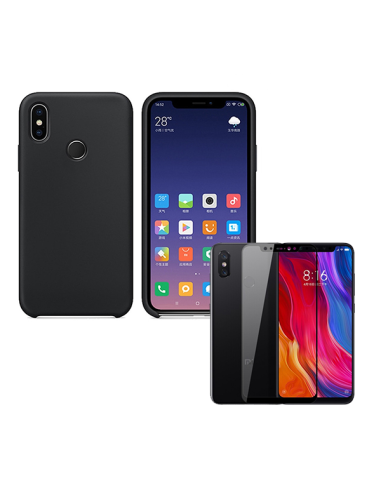 Kit Película de Vidro Temperado 5D Full Cover + Capa Silicone Líquido para Xiaomi Mi 8