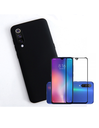 Kit Película de Vidro Temperado 5D Full Cover + Capa Silicone Líquido para Xiaomi Mi 9