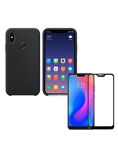 Kit Película de Vidro Temperado 5D Full Cover + Capa Silicone Líquido para Xiaomi Mi A2 Lite