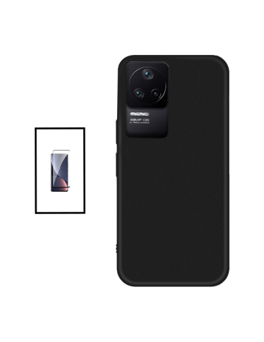 Kit Película de Vidro Temperado 5D Full Cover + Capa Silicone Líquido para Xiaomi Poco F4 - Preto