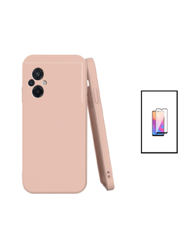 Kit Película de Vidro Temperado 5D Full Cover + Capa Silicone Líquido para Xiaomi Poco M5 - Rosa