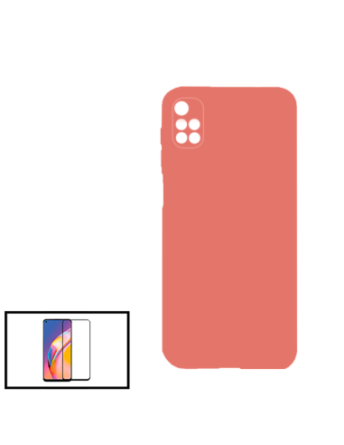 Kit Película de Vidro Temperado 5D Full Cover + Capa Silicone Líquido para Xiaomi Redmi 10 - Rosa