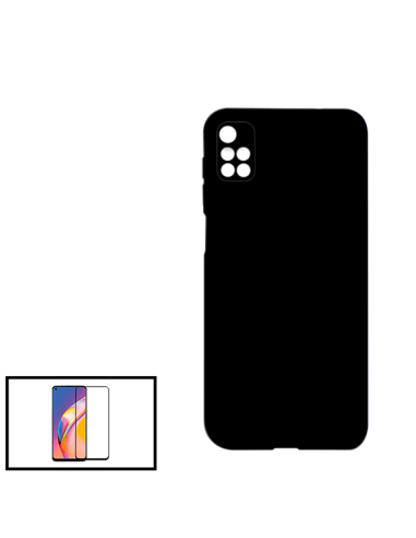 Kit Película de Vidro Temperado 5D Full Cover + Capa Silicone Líquido para Xiaomi Redmi 10 2022 - Preto