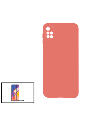 Kit Película de Vidro Temperado 5D Full Cover + Capa Silicone Líquido para Xiaomi Redmi 10 2022 - Rosa