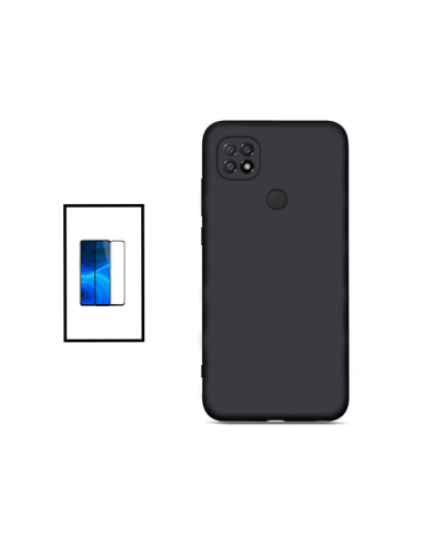 Kit Película de Vidro Temperado 5D Full Cover + Capa Silicone Líquido para Xiaomi Redmi 10C - Preto