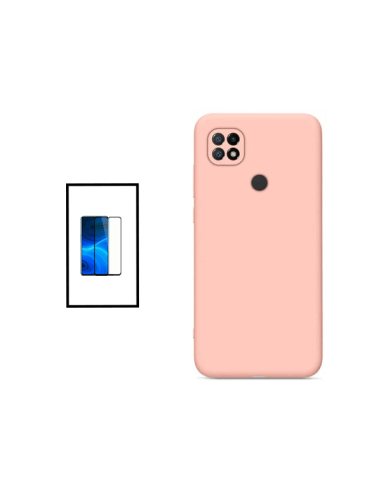 Kit Película de Vidro Temperado 5D Full Cover + Capa Silicone Líquido para Xiaomi Redmi 10C - Rosa