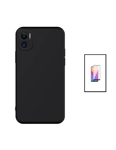 Kit Película de Vidro Temperado 5D Full Cover + Capa Silicone Líquido para Xiaomi Redmi 11 Prime 5G - Preto