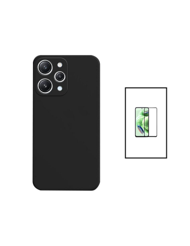 Kit Película de Vidro Temperado 5D Full Cover + Capa Silicone Líquido para Xiaomi Redmi 12 - Preto