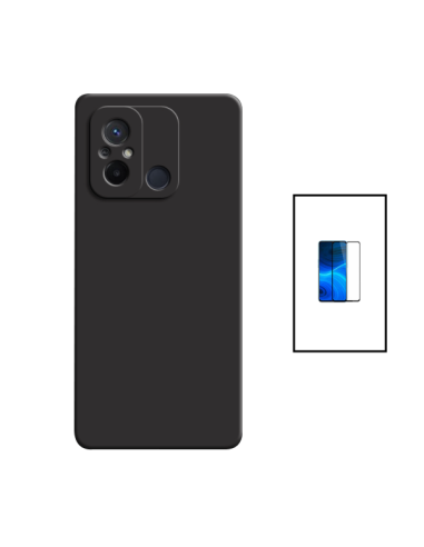 Kit Película de Vidro Temperado 5D Full Cover + Capa Silicone Líquido para Xiaomi Redmi 12C - Preto