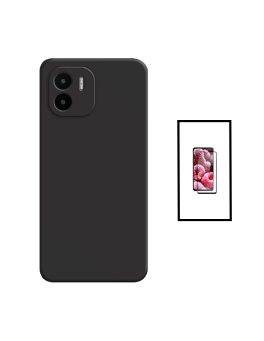 Kit Película de Vidro Temperado 5D Full Cover + Capa Silicone Líquido para Xiaomi Redmi A1 - Preto