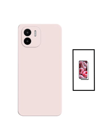 Kit Película de Vidro Temperado 5D Full Cover + Capa Silicone Líquido para Xiaomi Redmi A1 - Rosa