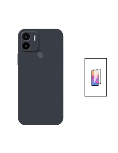 Kit Película de Vidro Temperado 5D Full Cover + Capa Silicone Líquido para Xiaomi Redmi A1+ - Preto