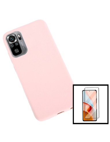 Kit Película de Vidro Temperado 5D Full Cover + Capa Silicone Líquido para Xiaomi Redmi Note 10 5G - Rosa
