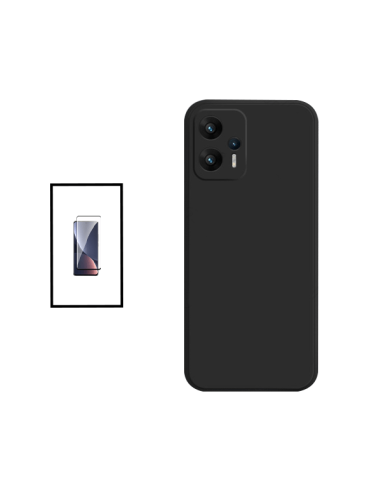 Kit Película de Vidro Temperado 5D Full Cover + Capa Silicone Líquido para Xiaomi Redmi Note 11T Pro - Preto