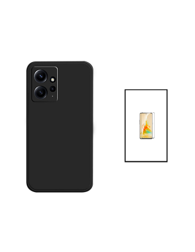 Kit Película de Vidro Temperado 5D Full Cover + Capa Silicone Líquido para Xiaomi Redmi Note 12 4G - Preto