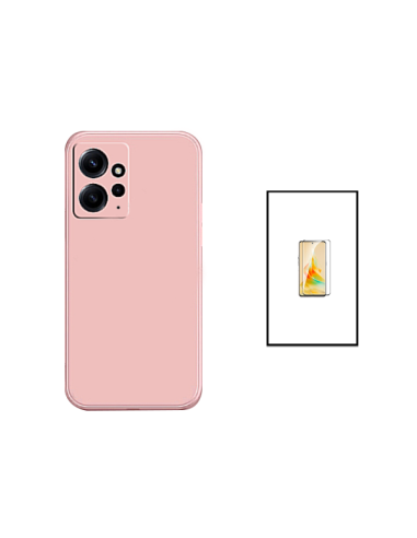 Kit Película de Vidro Temperado 5D Full Cover + Capa Silicone Líquido para Xiaomi Redmi Note 12 4G - Rosa