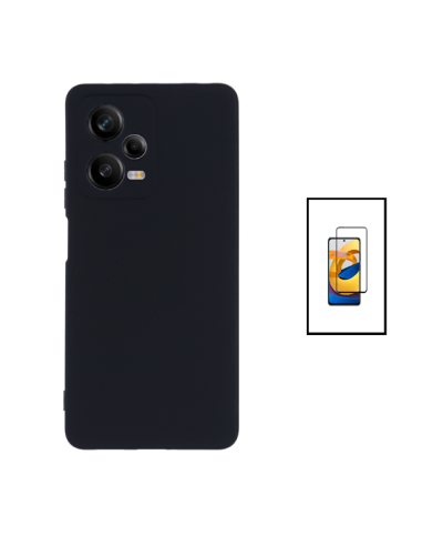 Kit Película de Vidro Temperado 5D Full Cover + Capa Silicone Líquido para Xiaomi Redmi Note 12 Pro+ - Preto