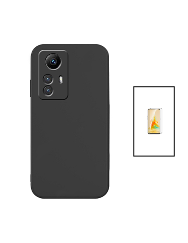 Kit Película de Vidro Temperado 5D Full Cover + Capa Silicone Líquido para Xiaomi Redmi Note 12S - Preto