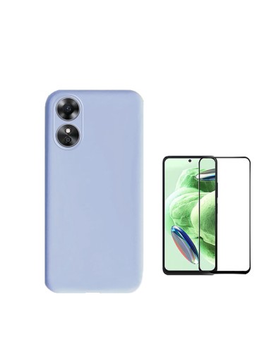 Kit Película de Vidro Temperado 5D Full Cover + Capa Silicone Líquido Phonecare para Oppo A17 - Azul Claro