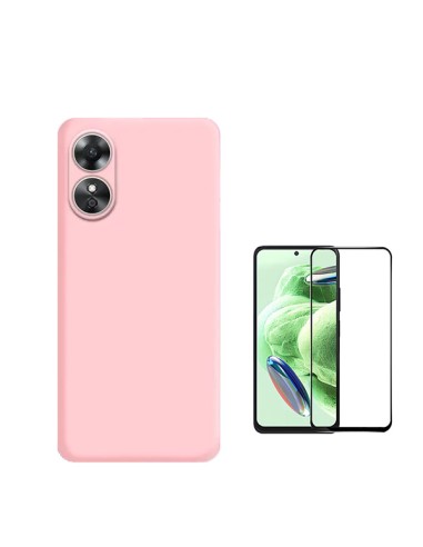 Kit Película de Vidro Temperado 5D Full Cover + Capa Silicone Líquido Phonecare para Oppo A17 - Rosa