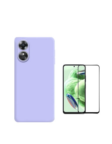 Kit Película de Vidro Temperado 5D Full Cover + Capa Silicone Líquido Phonecare para Oppo A17 - Roxo