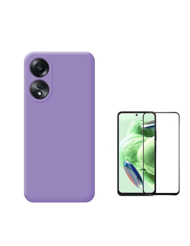 Kit Película de Vidro Temperado 5D Full Cover + Capa Silicone Líquido Phonecare para Oppo A58 4G - Roxo