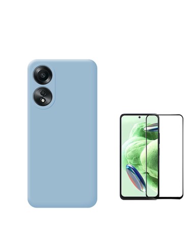 Kit Película de Vidro Temperado 5D Full Cover + Capa Silicone Líquido Phonecare para Oppo A78 4G - Azul Claro