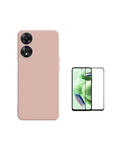 Kit Película de Vidro Temperado 5D Full Cover + Capa Silicone Líquido Phonecare para Oppo A78 4G - Rosa