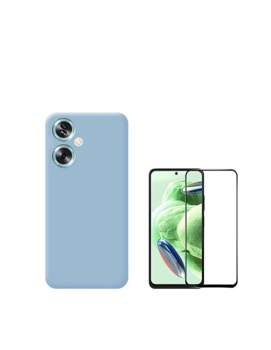Kit Película de Vidro Temperado 5D Full Cover + Capa Silicone Líquido Phonecare para Oppo A79 5G - Azul Claro