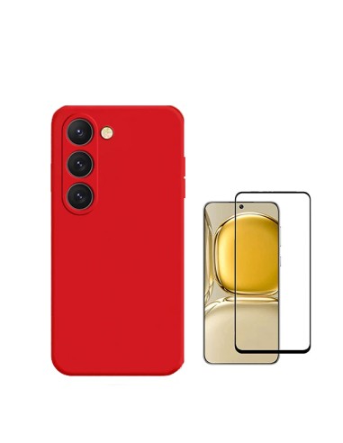 Kit Película de Vidro Temperado 5D Full Cover + Capa Silicone Líquido Phonecare para Samsung Galaxy S24 5G - Vermelho