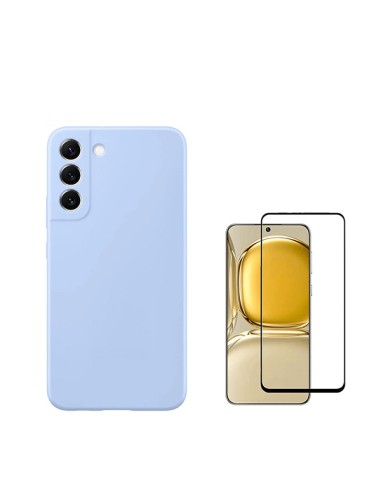 Kit Película de Vidro Temperado 5D Full Cover + Capa Silicone Líquido Phonecare para Samsung Galaxy S24 Plus + 5G - Azul Claro
