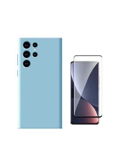 Kit Película de Vidro Temperado 5D Full Cover + Capa Silicone Líquido Phonecare para Samsung Galaxy S24 Ultra 5G - Azul Claro